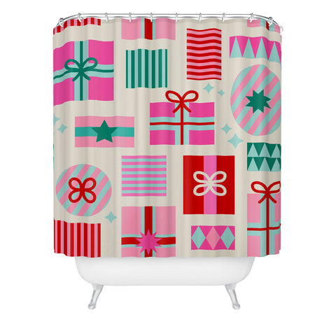 Dominique Vari Words Retro Geometric Christmas Gift Shower Curtain