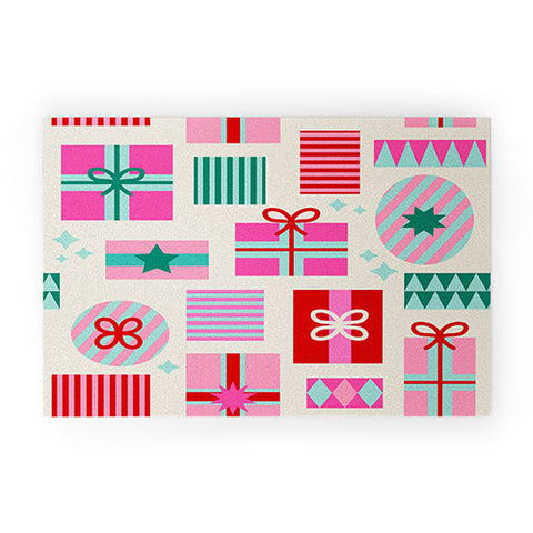 Dominique Vari Words Retro Geometric Christmas Gift Welcome Mat