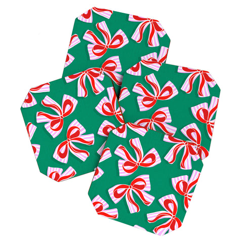 Dominique Vari Words Retro Kitsch Christmas Ribbons Coaster Set