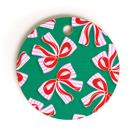 Dominique Vari Words Retro Kitsch Christmas Ribbons Cutting Board Round