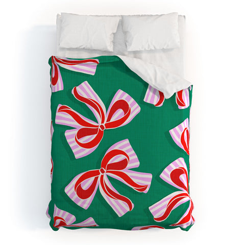 Dominique Vari Words Retro Kitsch Christmas Ribbons Duvet Cover
