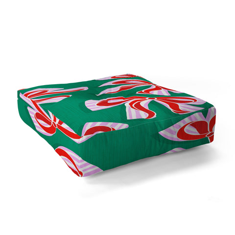 Dominique Vari Words Retro Kitsch Christmas Ribbons Floor Pillow Square