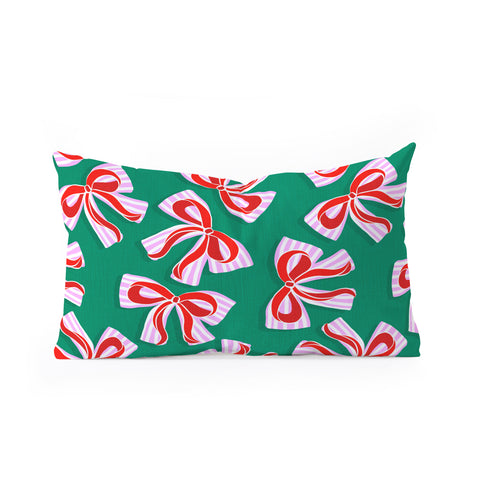 Dominique Vari Words Retro Kitsch Christmas Ribbons Oblong Throw Pillow
