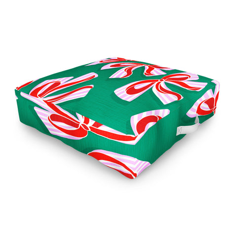 Dominique Vari Words Retro Kitsch Christmas Ribbons Outdoor Floor Cushion