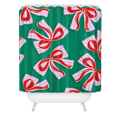 Dominique Vari Words Retro Kitsch Christmas Ribbons Shower Curtain