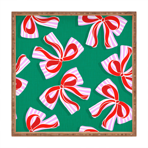 Dominique Vari Words Retro Kitsch Christmas Ribbons Square Tray