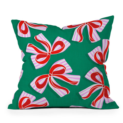 Dominique Vari Words Retro Kitsch Christmas Ribbons Throw Pillow
