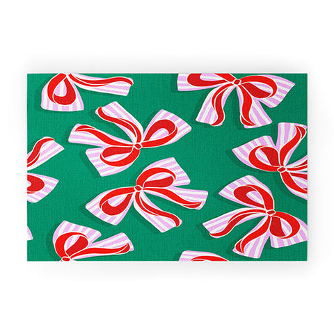 Dominique Vari Words Retro Kitsch Christmas Ribbons Welcome Mat