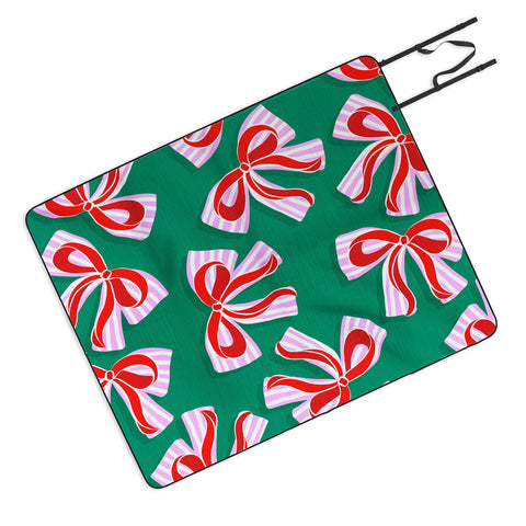 Dominique Vari Words Retro Kitsch Christmas Ribbons Picnic Blanket