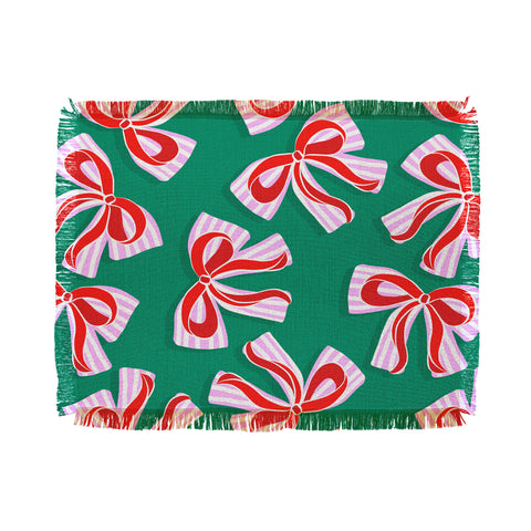 Dominique Vari Words Retro Kitsch Christmas Ribbons Throw Blanket