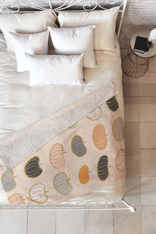 Dominique Vari Words Retro Pumpkin Pattern Fleece Throw Blanket