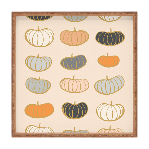 Dominique Vari Words Retro Pumpkin Pattern Square Tray