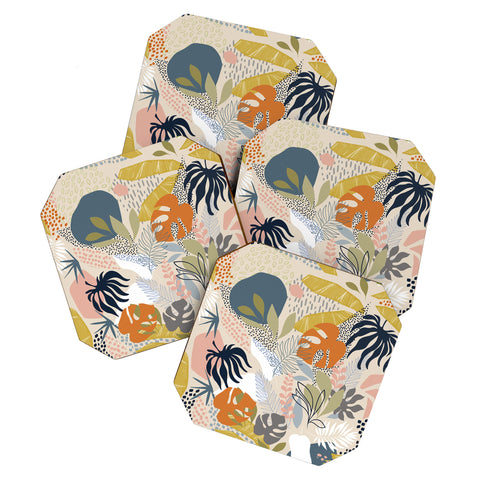 Dominique Vari Words Tropical Foliage Pattern 1 Coaster Set