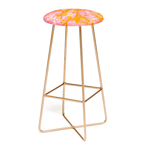 Dominique Vari Words Tropical Jungle Pattern Orange Bar Stool