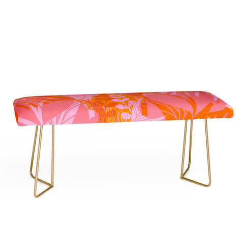 Dominique Vari Words Tropical Jungle Pattern Orange Bench