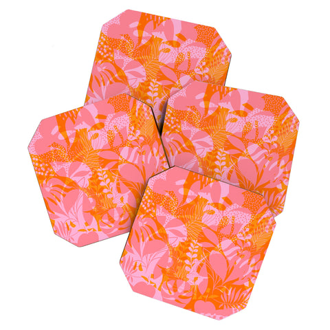 Dominique Vari Words Tropical Jungle Pattern Orange Coaster Set