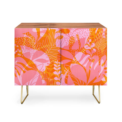 Dominique Vari Words Tropical Jungle Pattern Orange Credenza