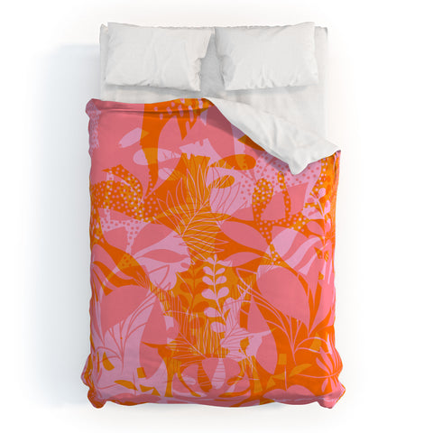 Dominique Vari Words Tropical Jungle Pattern Orange Duvet Cover