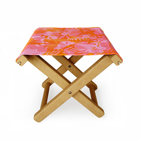 Dominique Vari Words Tropical Jungle Pattern Orange Folding Stool