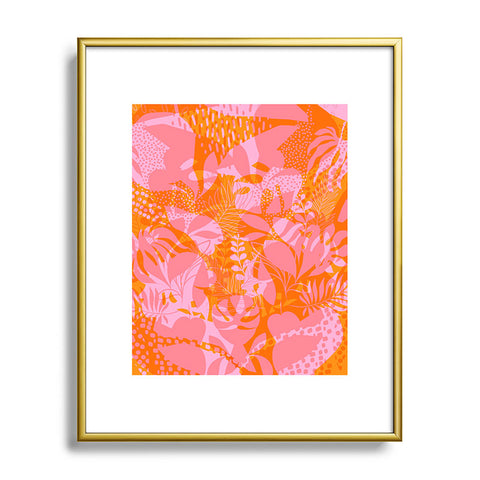 Dominique Vari Words Tropical Jungle Pattern Orange Metal Framed Art Print