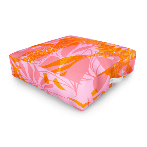 Dominique Vari Words Tropical Jungle Pattern Orange Outdoor Floor Cushion