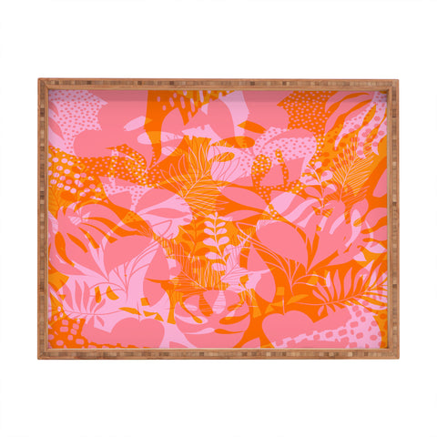 Dominique Vari Words Tropical Jungle Pattern Orange Rectangular Tray