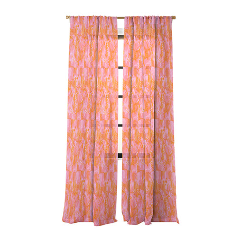 Dominique Vari Words Tropical Jungle Pattern Orange Sheer Window Curtain