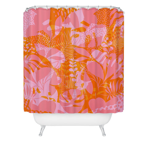 Dominique Vari Words Tropical Jungle Pattern Orange Shower Curtain