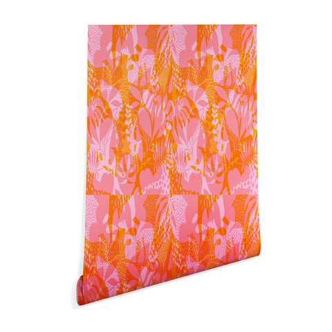 Dominique Vari Words Tropical Jungle Pattern Orange Wallpaper