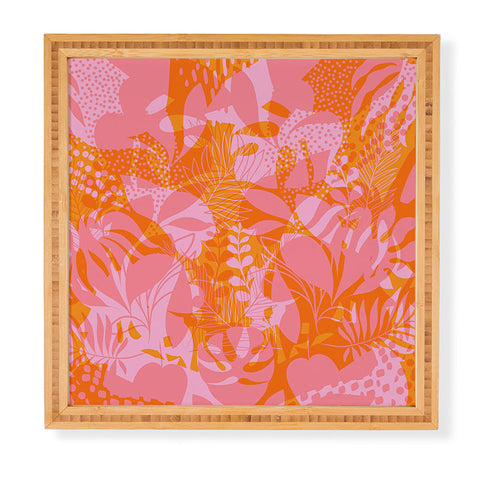 Dominique Vari Words Tropical Jungle Pattern Orange Framed Wall Art