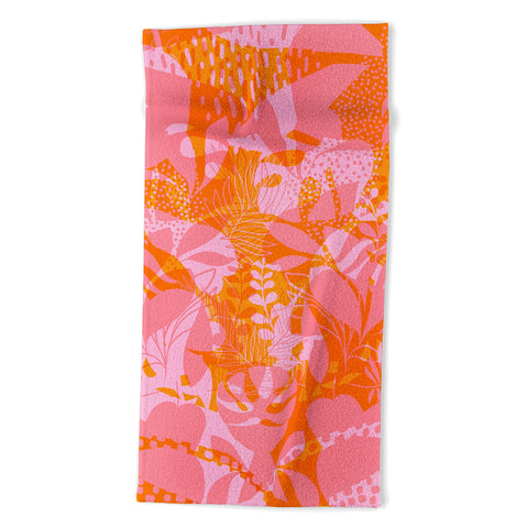 Dominique Vari Words Tropical Jungle Pattern Orange Beach Towel