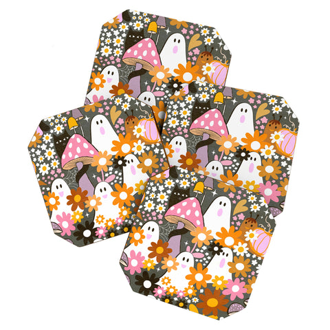 Dominique Vari Words Whimsy Halloween Retro Cats Ghosts Coaster Set