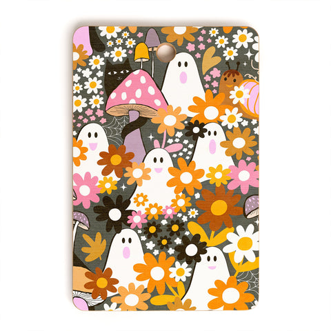 Dominique Vari Words Whimsy Halloween Retro Cats Ghosts Cutting Board Rectangle