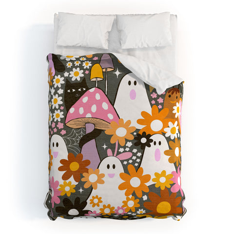 Dominique Vari Words Whimsy Halloween Retro Cats Ghosts Duvet Cover