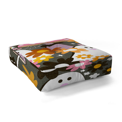 Dominique Vari Words Whimsy Halloween Retro Cats Ghosts Floor Pillow Square