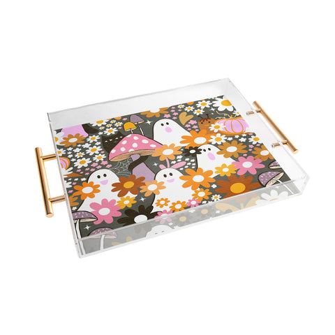 Dominique Vari Words Whimsy Halloween Retro Cats Ghosts Acrylic Tray