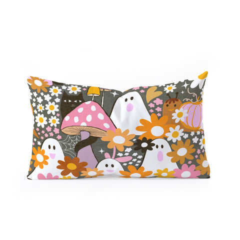 Dominique Vari Words Whimsy Halloween Retro Cats Ghosts Oblong Throw Pillow