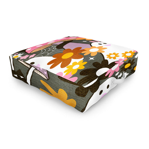 Dominique Vari Words Whimsy Halloween Retro Cats Ghosts Outdoor Floor Cushion