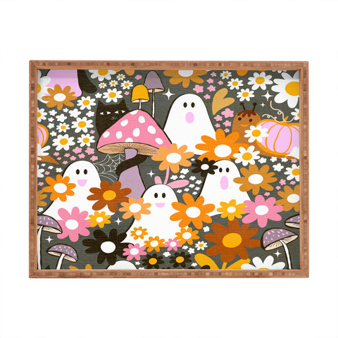 Dominique Vari Words Whimsy Halloween Retro Cats Ghosts Rectangular Tray