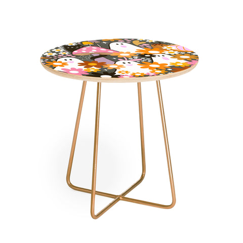 Dominique Vari Words Whimsy Halloween Retro Cats Ghosts Round Side Table