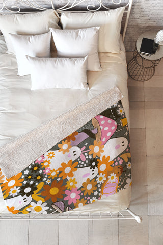 Dominique Vari Words Whimsy Halloween Retro Cats Ghosts Fleece Throw Blanket