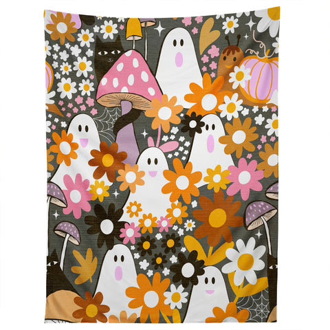 Dominique Vari Words Whimsy Halloween Retro Cats Ghosts Tapestry