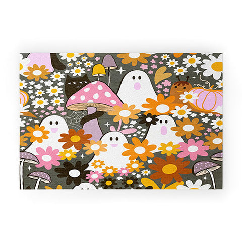 Dominique Vari Words Whimsy Halloween Retro Cats Ghosts Welcome Mat