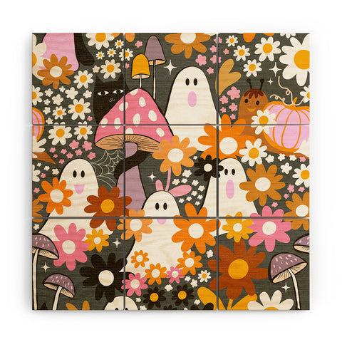 Dominique Vari Words Whimsy Halloween Retro Cats Ghosts Wood Wall Mural