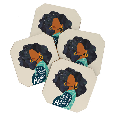 Domonique Brown Be Happy I Coaster Set