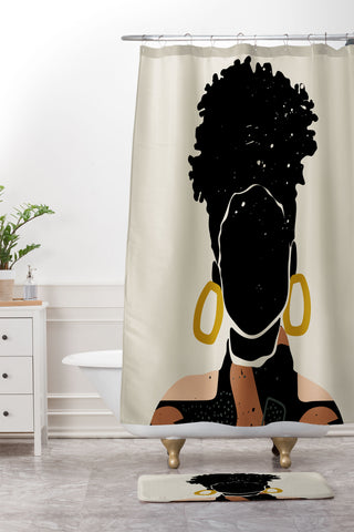 Domonique Brown Black Hair No 14 Shower Curtain And Mat
