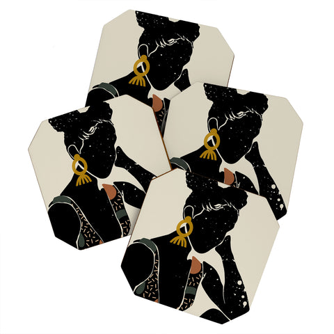 Domonique Brown Black Hair No 6 Coaster Set