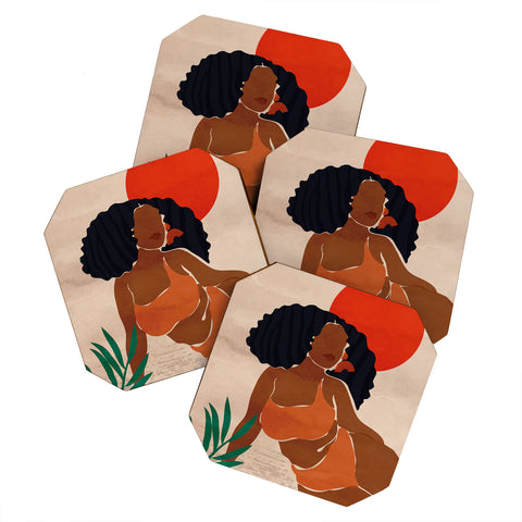 Domonique Brown Red Sun Coaster Set