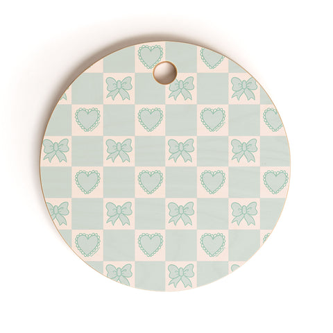 Doodle By Meg Blue Bow Checkered Print Cutting Board Round