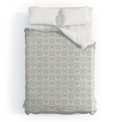 Doodle By Meg Blue Bow Checkered Print Duvet Cover